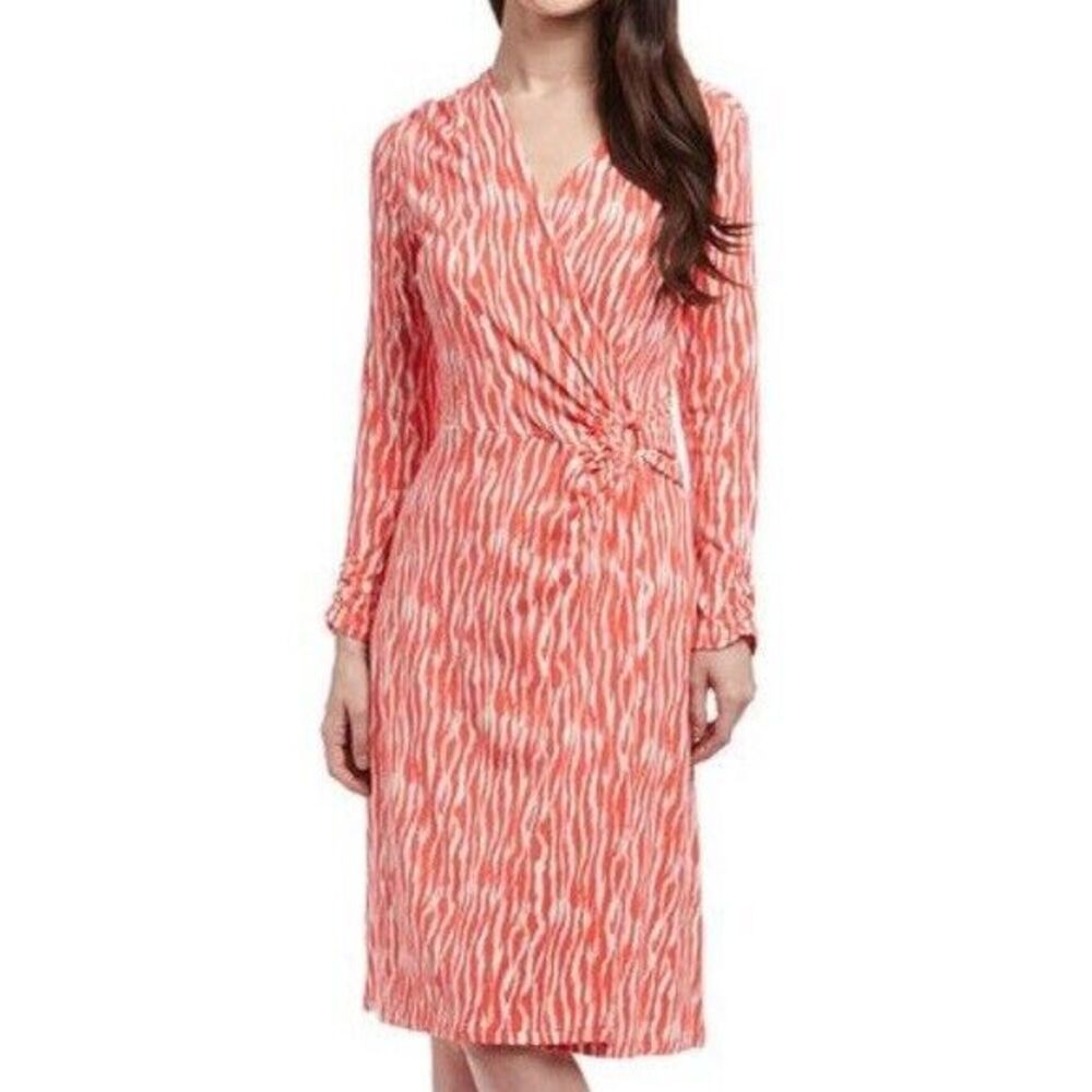 Pendleton Breezeway Coral Print Jersey Knit Faux Wrap Petite S Dress